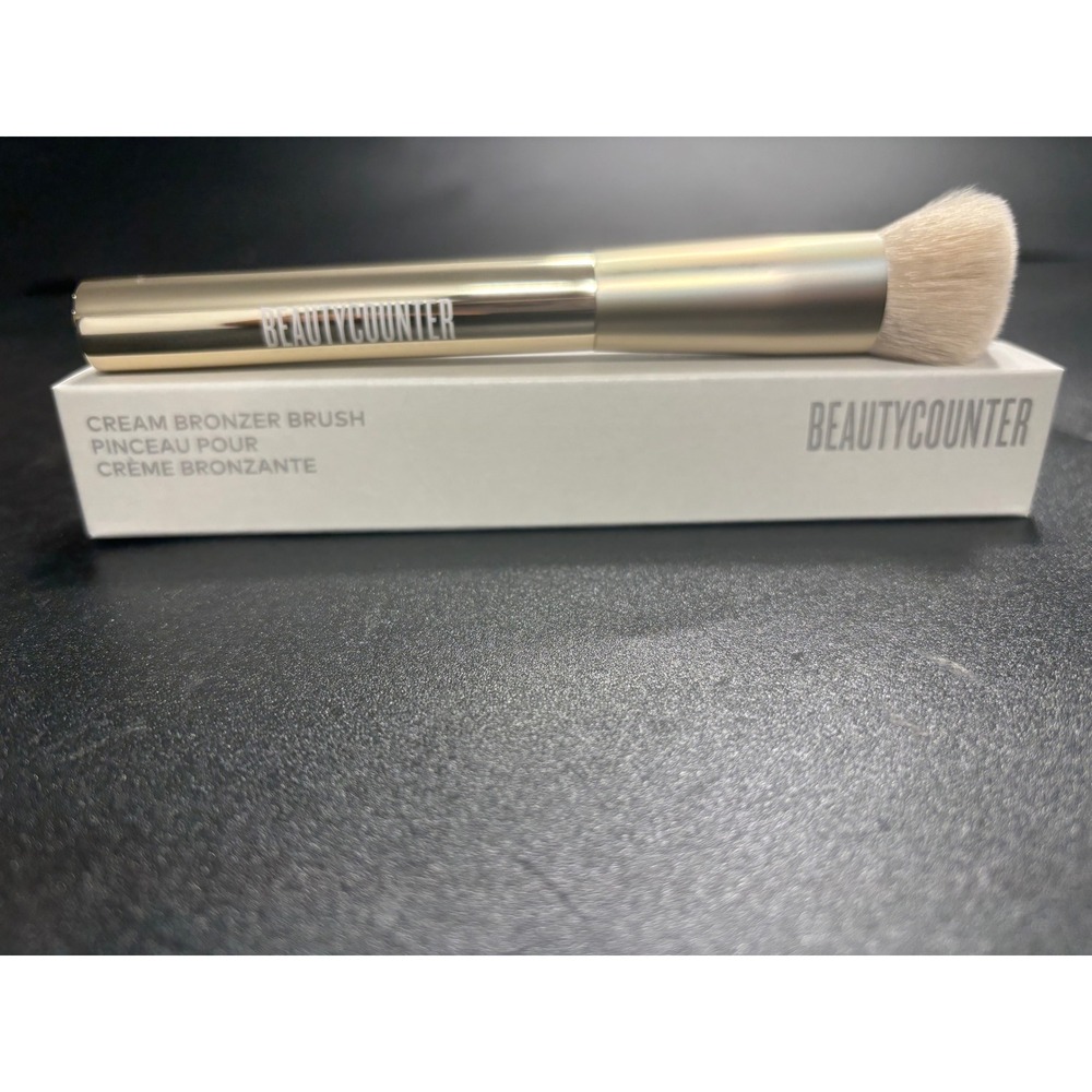 Beautycounter Cream Bronzer Brush Gold Handle Angled Synthetic Bristles NIB